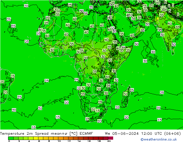 карта температуры Spread ECMWF ср 05.06.2024 12 UTC