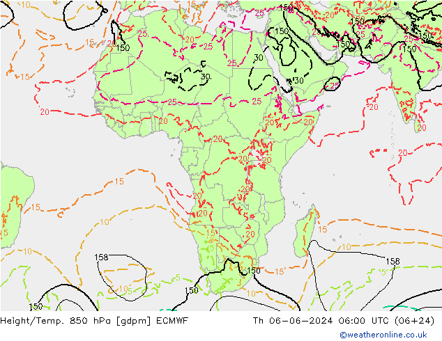 Height/Temp. 850 гПа ECMWF чт 06.06.2024 06 UTC