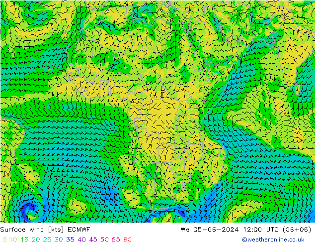 Surface wind ECMWF We 05.06.2024 12 UTC