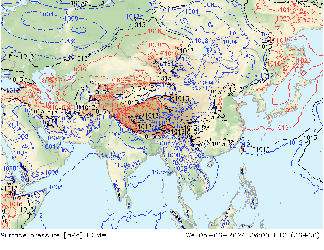 Luchtdruk (Grond) ECMWF wo 05.06.2024 06 UTC