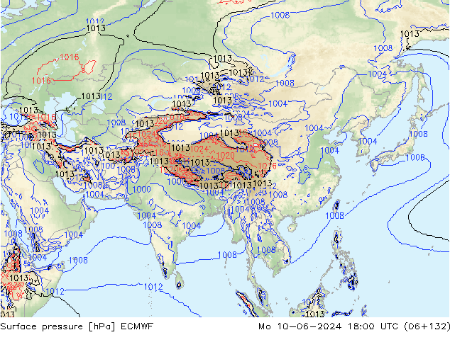 Surface pressure ECMWF Mo 10.06.2024 18 UTC