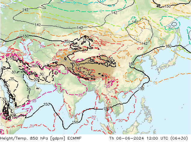 Height/Temp. 850 hPa ECMWF Do 06.06.2024 12 UTC