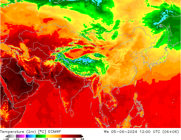 mapa temperatury (2m) ECMWF śro. 05.06.2024 12 UTC