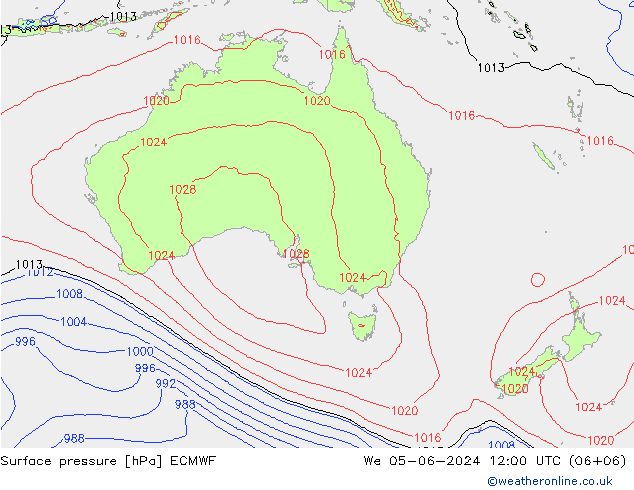 Presión superficial ECMWF mié 05.06.2024 12 UTC