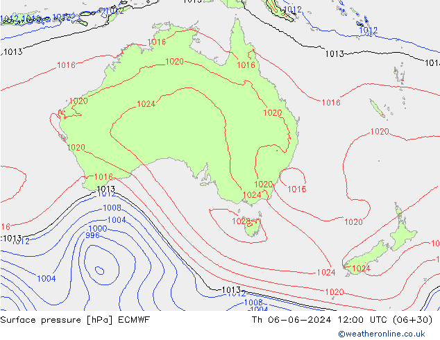 Surface pressure ECMWF Th 06.06.2024 12 UTC