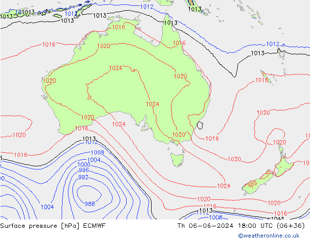 pressão do solo ECMWF Qui 06.06.2024 18 UTC