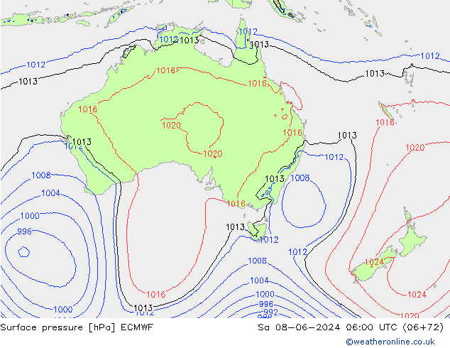 Surface pressure ECMWF Sa 08.06.2024 06 UTC