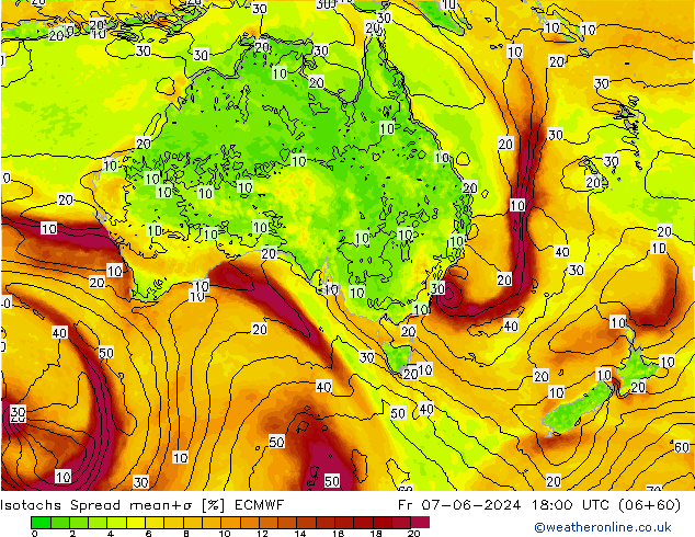 Isotachs Spread ECMWF ven 07.06.2024 18 UTC