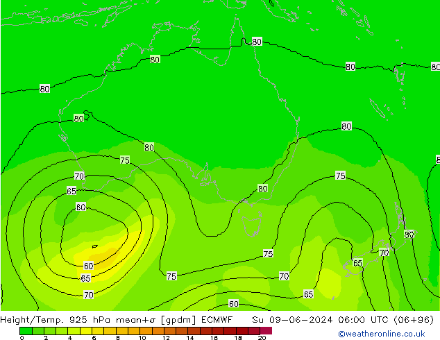 Height/Temp. 925 hPa ECMWF dom 09.06.2024 06 UTC