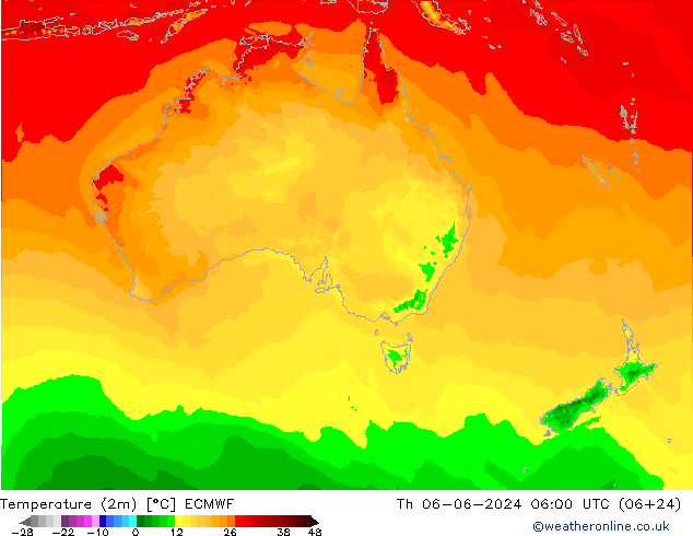 Temperatura (2m) ECMWF jue 06.06.2024 06 UTC