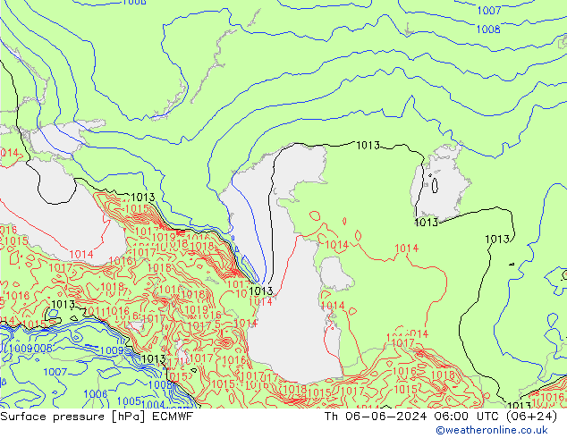 pressão do solo ECMWF Qui 06.06.2024 06 UTC