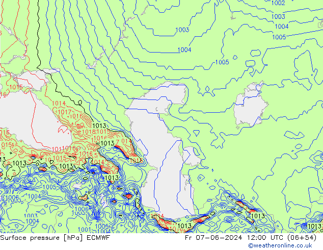 Presión superficial ECMWF vie 07.06.2024 12 UTC