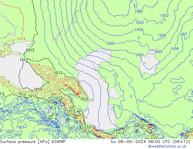 Surface pressure ECMWF Sa 08.06.2024 06 UTC