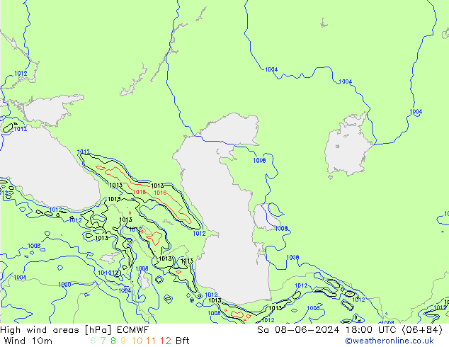 High wind areas ECMWF sáb 08.06.2024 18 UTC