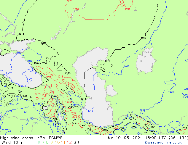 yüksek rüzgarlı alanlar ECMWF Pzt 10.06.2024 18 UTC