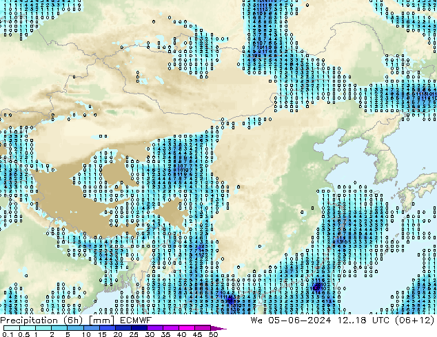 Precipitation (6h) ECMWF St 05.06.2024 18 UTC