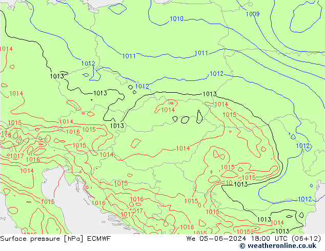 Atmosférický tlak ECMWF St 05.06.2024 18 UTC