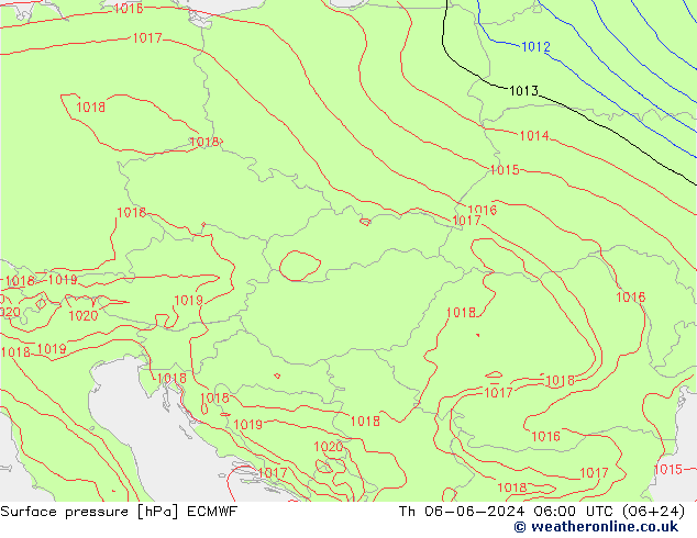 Pressione al suolo ECMWF gio 06.06.2024 06 UTC