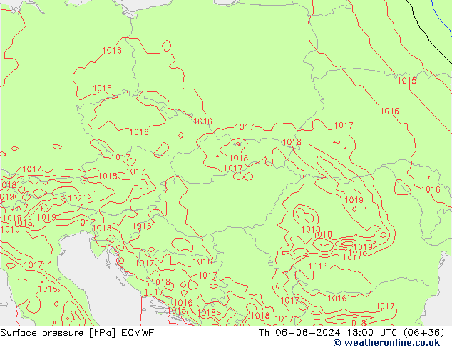 Presión superficial ECMWF jue 06.06.2024 18 UTC