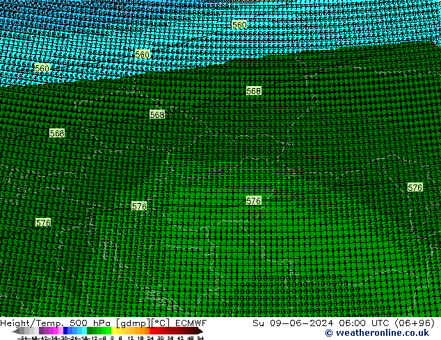 Height/Temp. 500 hPa ECMWF Su 09.06.2024 06 UTC