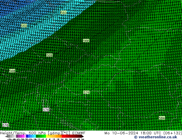 Height/Temp. 500 hPa ECMWF Po 10.06.2024 18 UTC