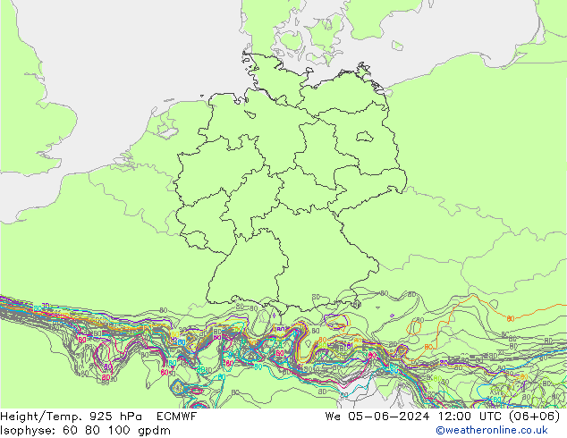 Height/Temp. 925 hPa ECMWF Mi 05.06.2024 12 UTC