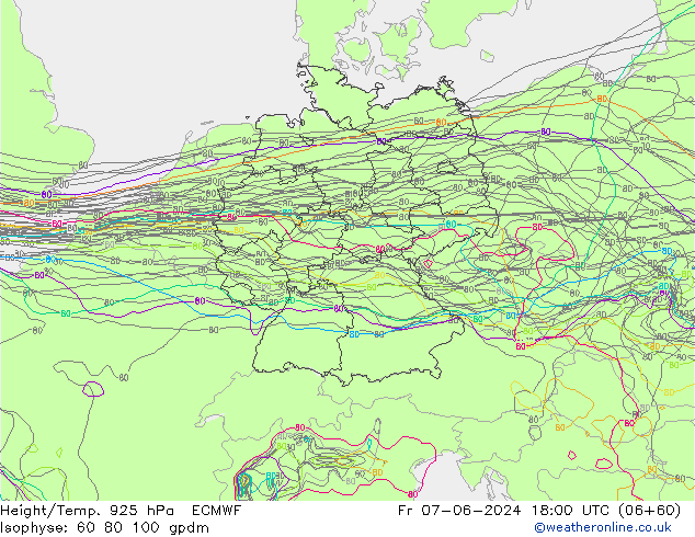 Height/Temp. 925 гПа ECMWF пт 07.06.2024 18 UTC