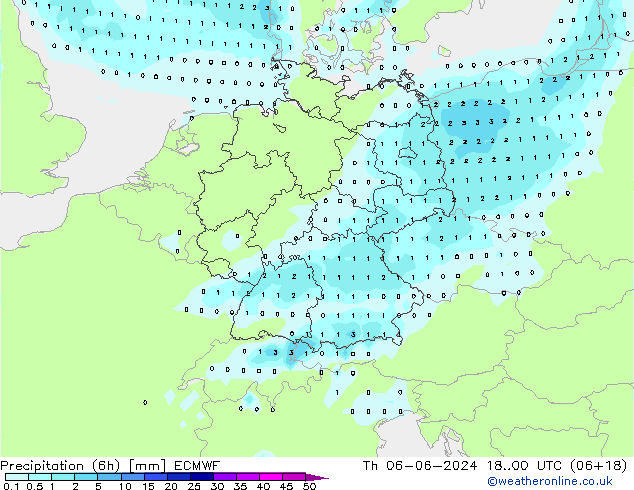 Precipitazione (6h) ECMWF gio 06.06.2024 00 UTC