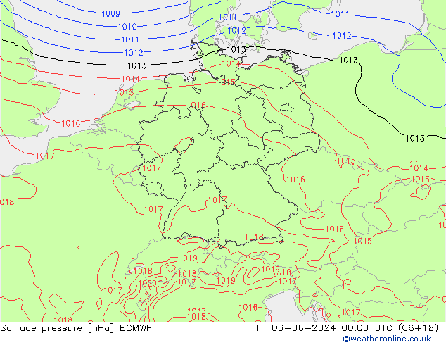 Pressione al suolo ECMWF gio 06.06.2024 00 UTC