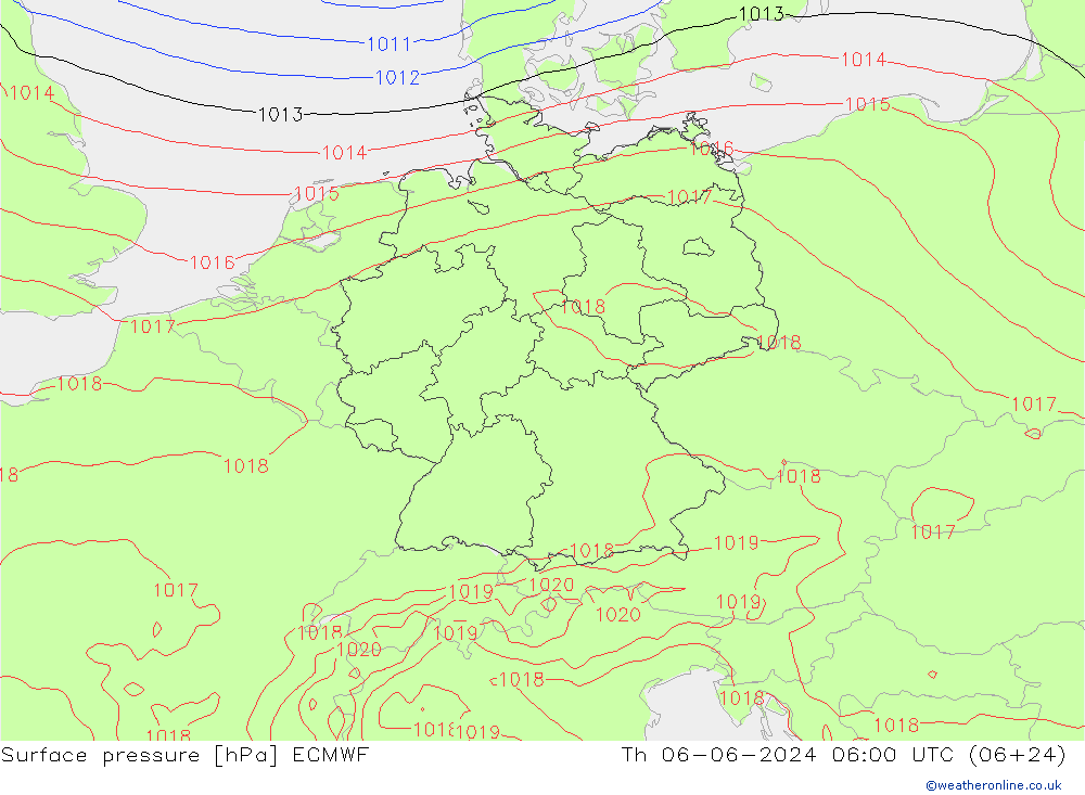 приземное давление ECMWF чт 06.06.2024 06 UTC