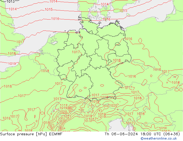 Surface pressure ECMWF Th 06.06.2024 18 UTC