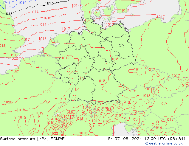 Surface pressure ECMWF Fr 07.06.2024 12 UTC