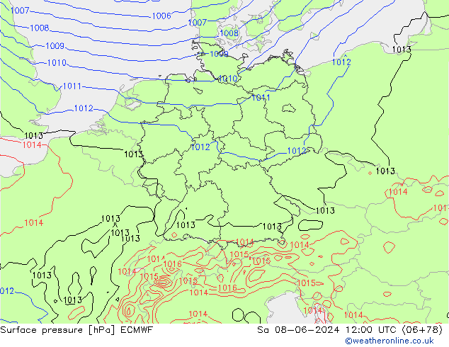 Bodendruck ECMWF Sa 08.06.2024 12 UTC