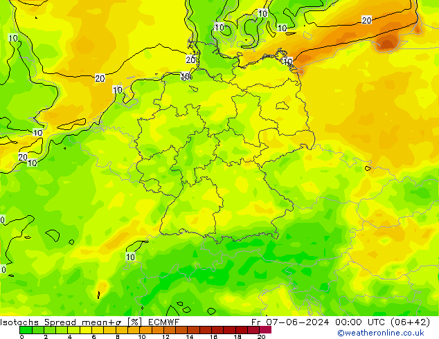 Isotachen Spread ECMWF Fr 07.06.2024 00 UTC