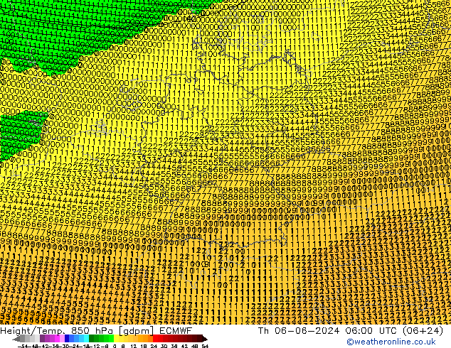 Height/Temp. 850 hPa ECMWF Th 06.06.2024 06 UTC