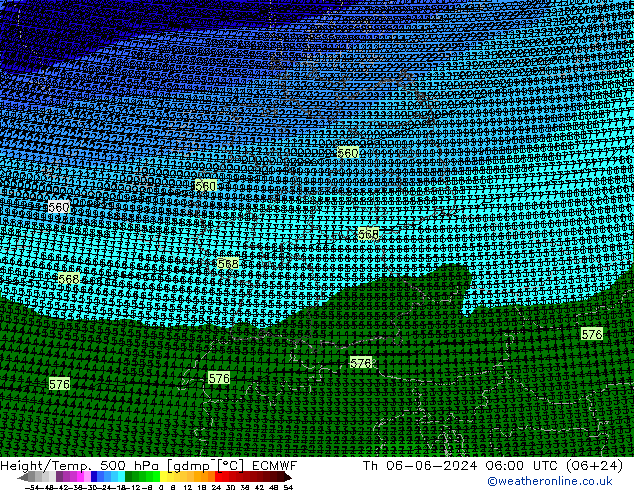 Height/Temp. 500 hPa ECMWF Th 06.06.2024 06 UTC