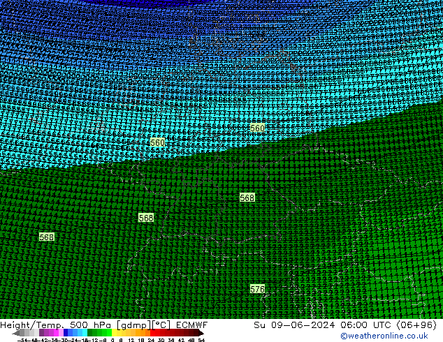 Height/Temp. 500 hPa ECMWF Su 09.06.2024 06 UTC