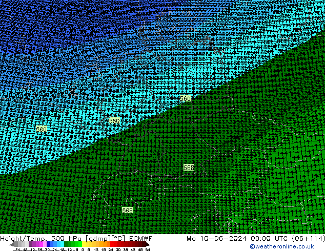 Height/Temp. 500 гПа ECMWF пн 10.06.2024 00 UTC