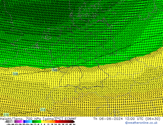 Height/Temp. 700 hPa ECMWF Th 06.06.2024 12 UTC