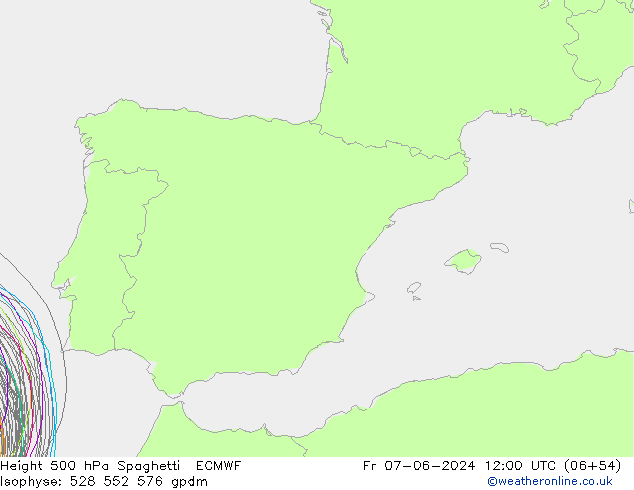 Height 500 hPa Spaghetti ECMWF Fr 07.06.2024 12 UTC