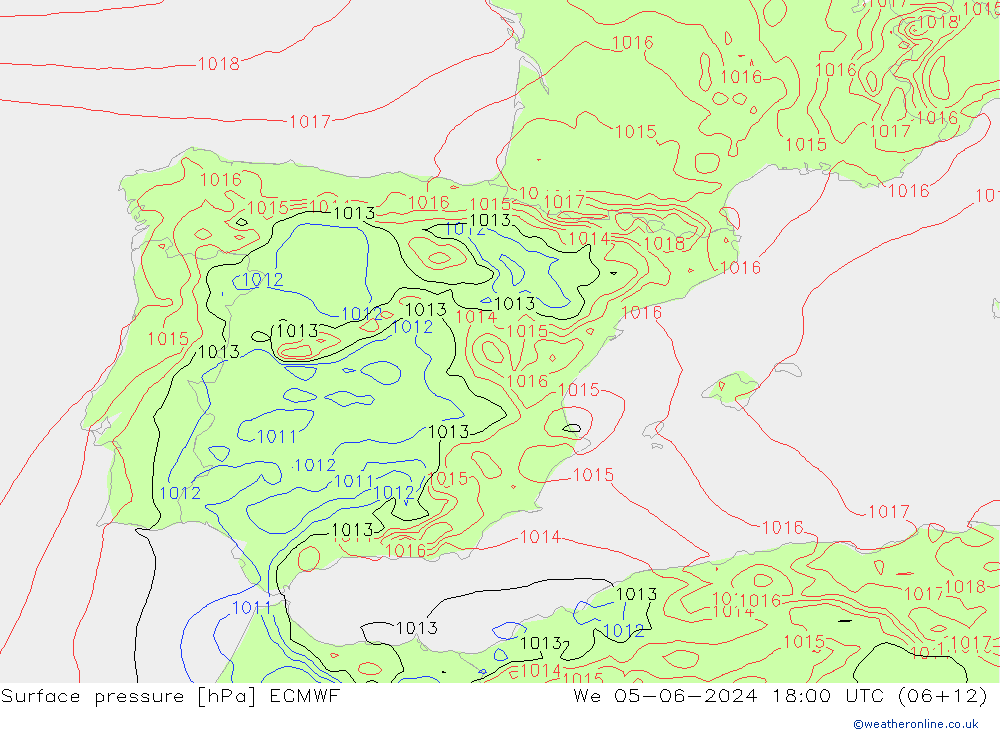 Surface pressure ECMWF We 05.06.2024 18 UTC