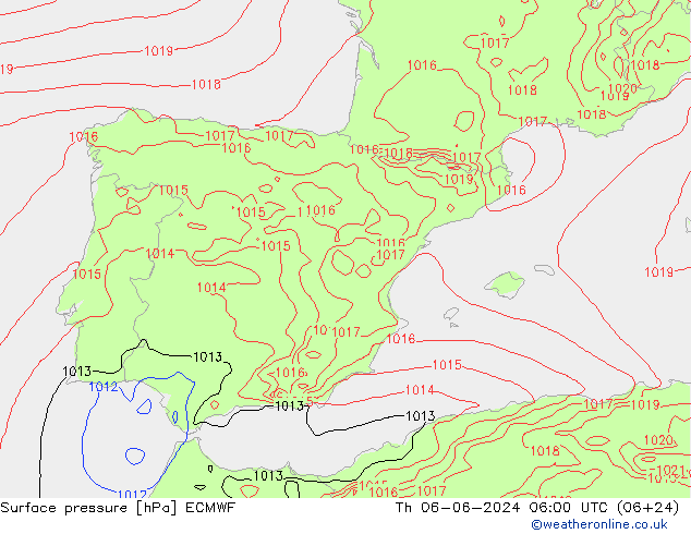 pressão do solo ECMWF Qui 06.06.2024 06 UTC