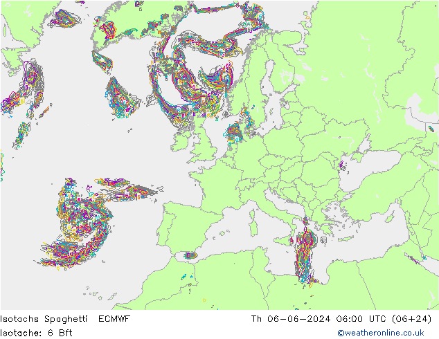 Isotaca Spaghetti ECMWF jue 06.06.2024 06 UTC