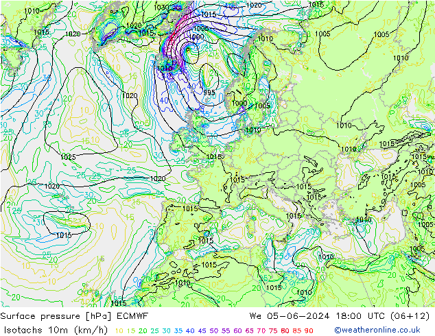 Isotachs (kph) ECMWF We 05.06.2024 18 UTC