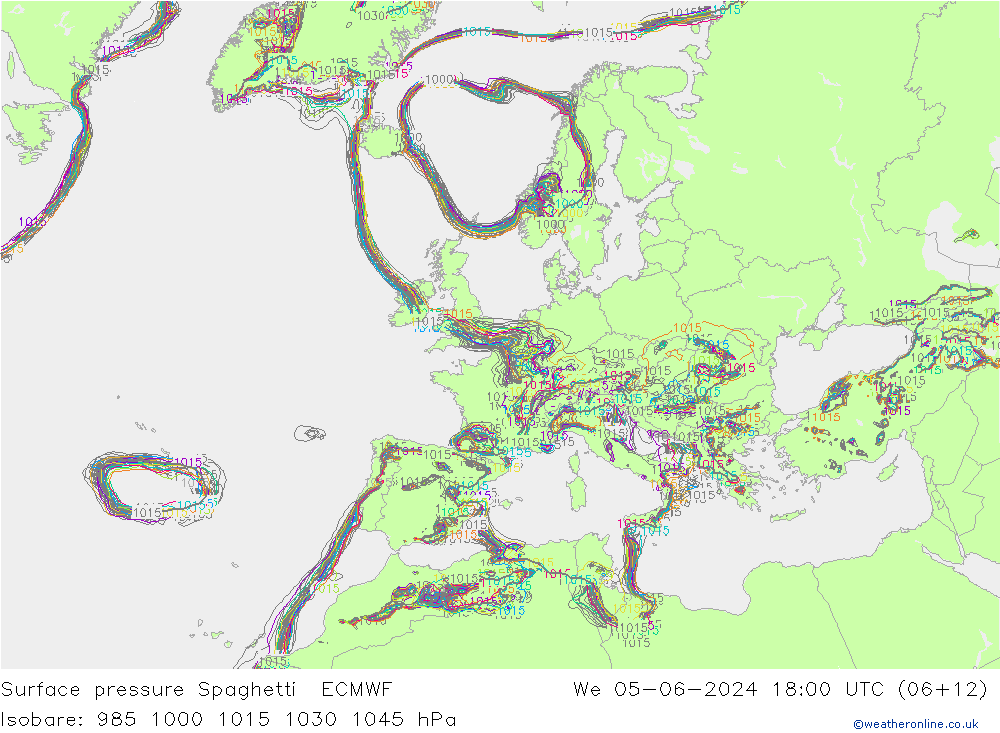 приземное давление Spaghetti ECMWF ср 05.06.2024 18 UTC