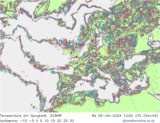 Temperaturkarte Spaghetti ECMWF Mi 05.06.2024 12 UTC