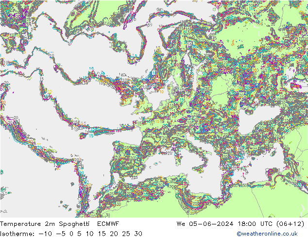 Sıcaklık Haritası 2m Spaghetti ECMWF Çar 05.06.2024 18 UTC