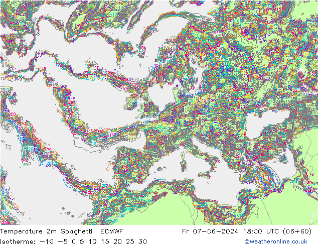 Sıcaklık Haritası 2m Spaghetti ECMWF Cu 07.06.2024 18 UTC