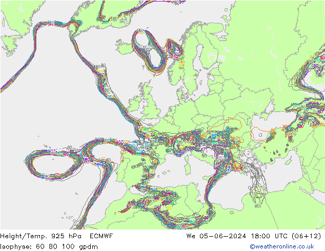 Geop./Temp. 925 hPa ECMWF mié 05.06.2024 18 UTC