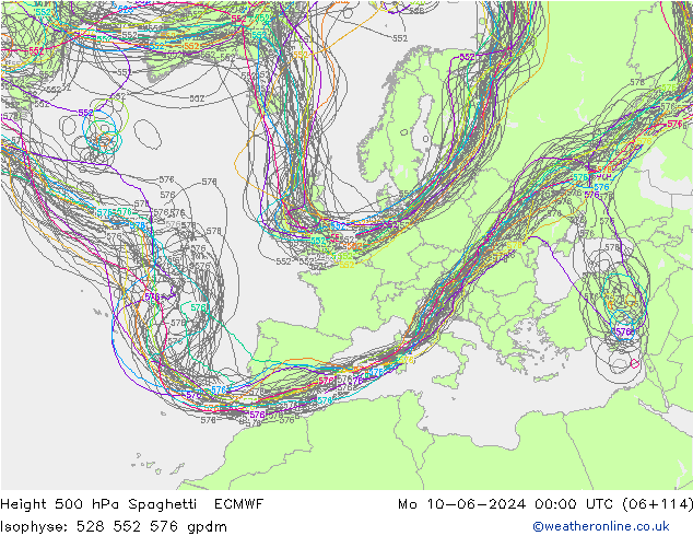 Height 500 hPa Spaghetti ECMWF Seg 10.06.2024 00 UTC